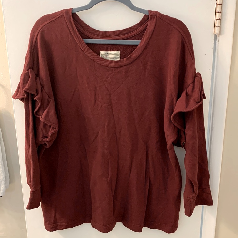 Current/Elliott maroon French terry cloth ruffle sleeve sweatshirt size 3